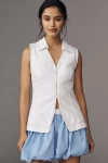 Aligne Whim Collared Zip-front Denim Vest Top