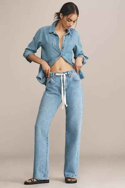 Aligrace Low-rise Wide-leg Drawstring Jeans In Blue