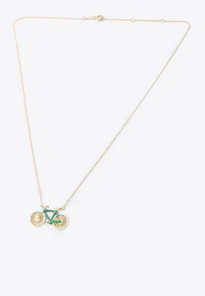 Aliita 9-karat Yellow Gold Bici Necklace In Green