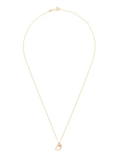 Aliita 9k Yellow Gold Letra D Pink Tourmaline Necklace