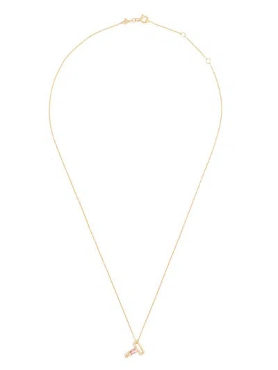 Aliita 9k Yellow Gold Letra T Pink Tourmaline Necklace