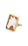 Aliita Cameo Caballo 9k Yellow Gold Carnelian Ring In Gold