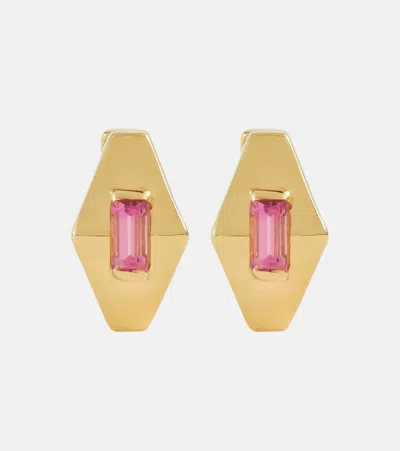 Aliita Deco Rombo Mini 9kt Gold Earrings With Tourmaline In Pink Tourmaline