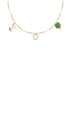Aliita Deco Tubitos Clover 9k Yellow Gold Diamond And Turquoise Necklace