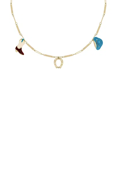 Aliita Deco Tubitos Cowboy 9k Yellow Gold Diamond Necklace