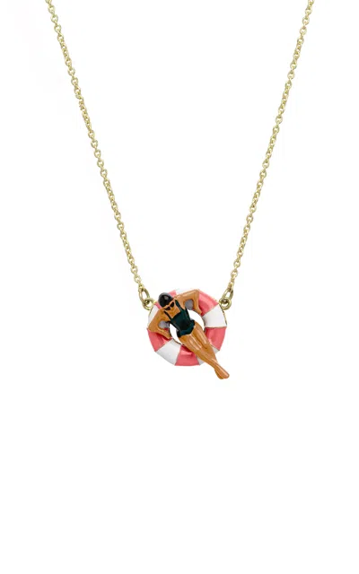 Aliita Flotadora 9k Yellow Enamel Necklace In Pink