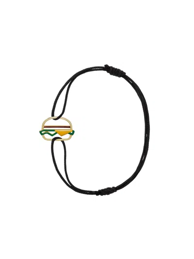 Aliita "hamburger Enamel" Cord Bracelet In Black