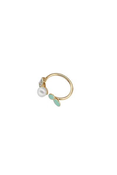 Aliita Mint Green Petalos Flor Ring In Multi