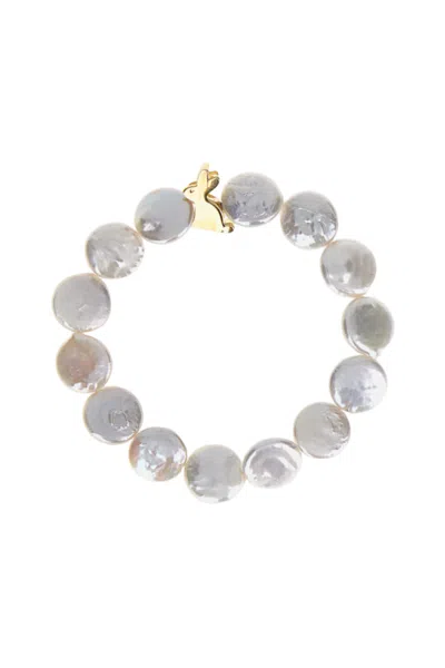 Aliita Rabbit Pearl 9k Gold Flat Pearl Bracelet In Silver