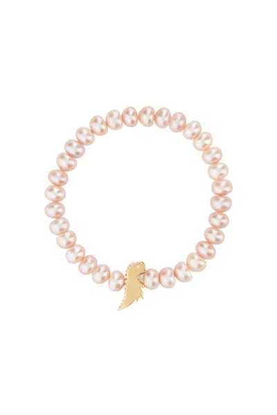 Aliita Stretch Bracelet With Pink Freshwater Pearls And Dinosaur Charm In Neutral
