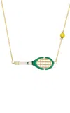 Aliita Tennis Pelota Enameled 9k Yellow Gold Necklace In Green