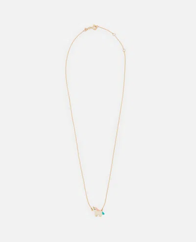 Aliita 9k Gold Unicornio Enamel Necklace In White