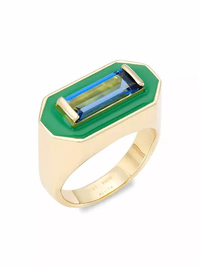 Aliita Women's Deco Maxi Baguette Ring In Enamel/blue Topaz In Multi