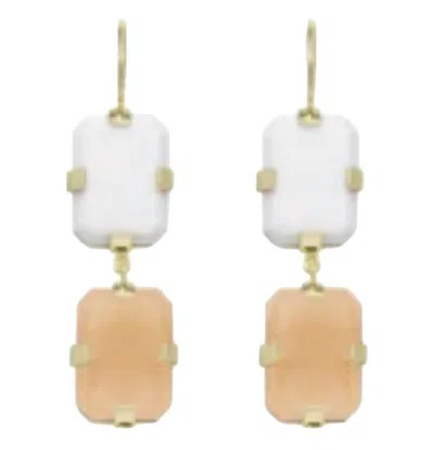 Aliita Women's Deco Sandwich Earrings In White Agate/sunstone In Gold