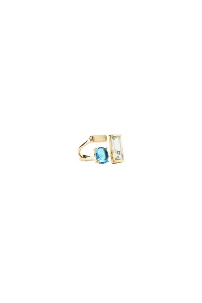 Aliita Yellow Gold Doble Baguette Ring In Multi