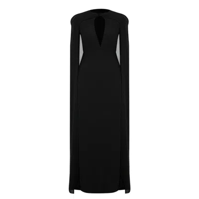 Alina Anwar Couture Women's Black Chiffon Gown With Attached Cape And Floor-length Sleeves