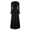 Alina Anwar Couture Women's Black Chiffon Gown With Ruched Detailing And Full-length Cuffed Sleeves In Black