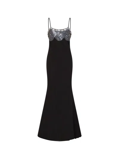 Alina Black Stretch Crêpe Maxi Dress With Jewel Embroidery