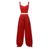 Alina Cernatescu Amani Red Viscose Set With Corset Top And Balloon Style Pants In Red