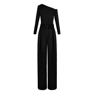 Alina Cernatescu Malbec Set - Viscose  Black Elegant Work-to-evening Long Sleeve Top & High-waisted Pleated Trousers 