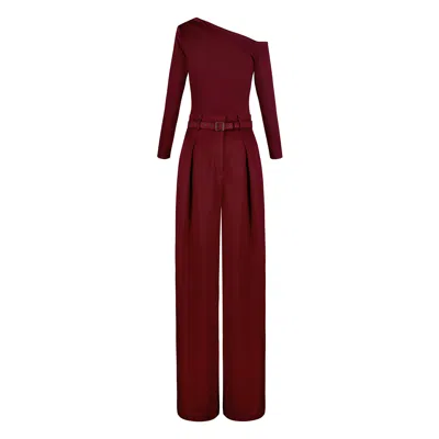 Alina Cernatescu Malbec Set  Viscose Burgundy Red Elegant Work-to-evening Long Sleeve Top & High-waisted Pleated Trou