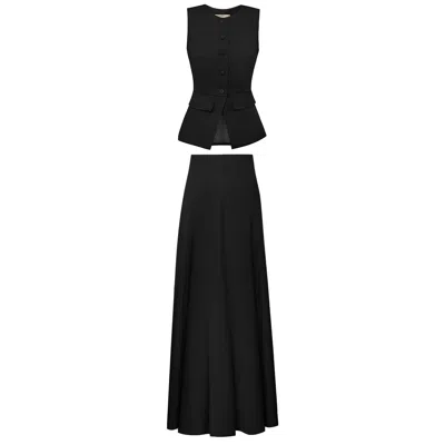 Alina Cernatescu Moss Set High-neck Waistcoat & Long Panel Skirt In Classic Black