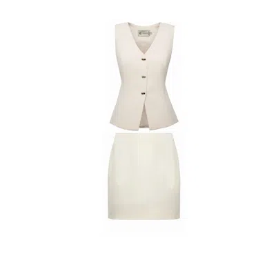 Alina Cernatescu Neutrals Safira Ivory White Vest And Mini Skirt Matching Set In Multi