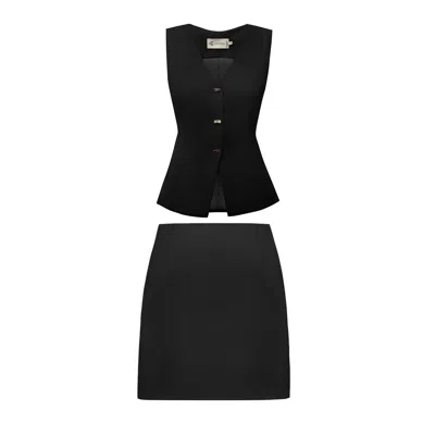 Alina Cernatescu Safira Classic Black Vest And Mini Skirt Matching Set In Animal Print