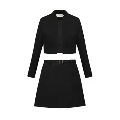 Alina Cernatescu Vanya Set Classic Black Two Piece Office & Cocktail Set With Cropped Relaxed Blazer & Mini Skirt