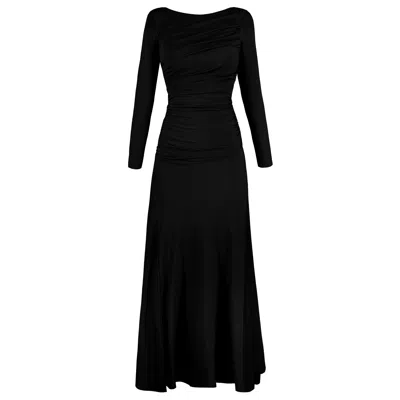 Alina Cernatescu Women's Agua Black Maxi Draped Day Cocktail Office Viscose Dress