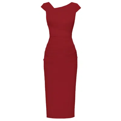 Alina Cernatescu Women's Akaani Red Bodycon Midi Office Dress With Draped Detailing