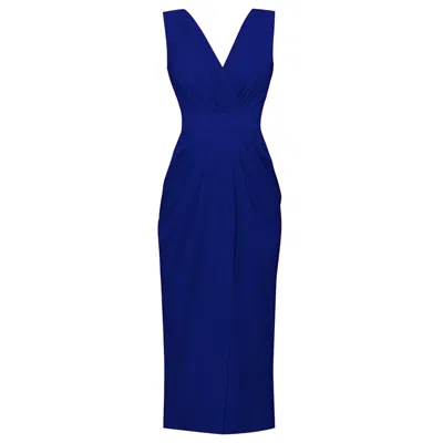 Alina Cernatescu Women's Alaya Blue Midi Drapped Cocktail Dress