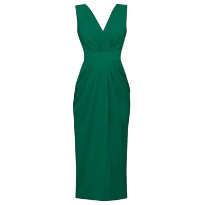 Alina Cernatescu Women's Alaya Green Midi Drapped Cocktail Dress