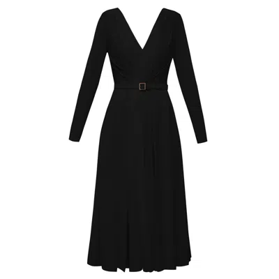 Alina Cernatescu Women's Alessi Drappd Cocktail Draped Dress Classic Black With Long Sleeves In Multi