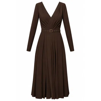 Alina Cernatescu Women's Alessi Drappd Cocktail Draped Dress Dark Brown With Long Sleeves In Animal Print