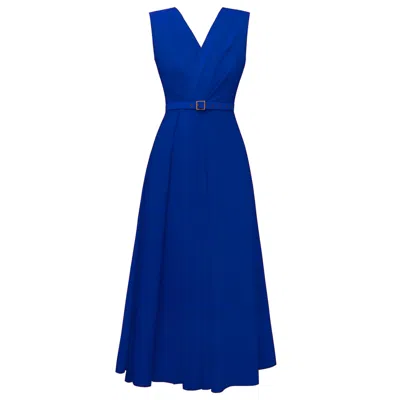 Alina Cernatescu Women's Amavi Electric Blue Drapped Midi Cocktail Dress With V-neckline
