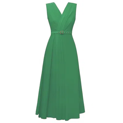 Alina Cernatescu Women's Amavi Fern Green Drapped Midi Cocktail Dress With V-neckline