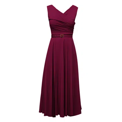 Alina Cernatescu Women's Asmira Midi Drapped Dark Red Versatile Lyocell Dress