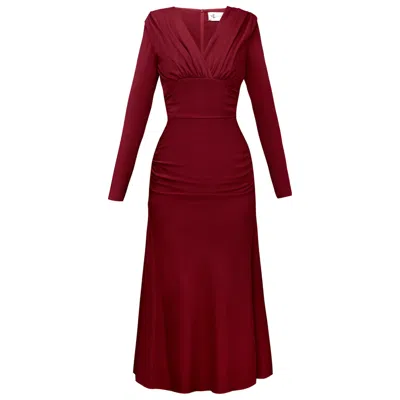Alina Cernatescu Women's Bacardi Classic Red Draped Midi Dress With Long Sleeves In Brown