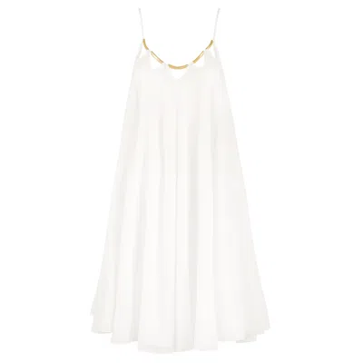 Alina Cernatescu Women's Bilbao Short  White Cotton Veil Dress With Metallic Details In Multi