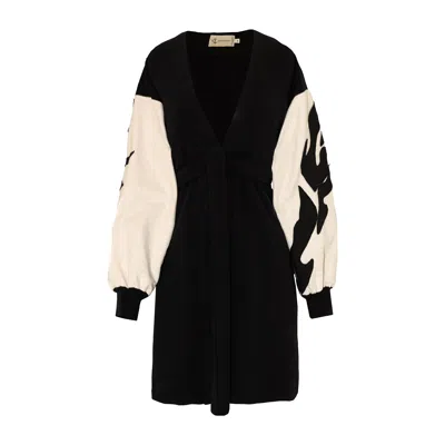 Alina Cernatescu Women's Black / Neutrals Marvel Embroidered Black And Beige Cotton Adjustable Statement Sleeves  Car