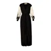 Alina Cernatescu Women's Black / Neutrals Mystic Maxi Black & Beige  Embroidered  Cotton Adjustable  Statement Sleeve In Black