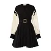 Alina Cernatescu Women's Black / Neutrals Posy Mini Beige & Black Linen Embroidered  Office Dress In Black