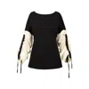 Alina Cernatescu Women's Black / Neutrals Salem Cotton Black Beige Statement Sleeves Adjustable Sweater Office Daywea
