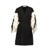 Alina Cernatescu Women's Black / Neutrals Willow Mini Beige Black Cotton Adjustable  Statement Sleeves Cardigan Coat In Black
