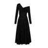 Alina Cernatescu Women's Brandy Black Midi Off Shoulder With Drapery & Frontal Slit Cocktail Dress In Black
