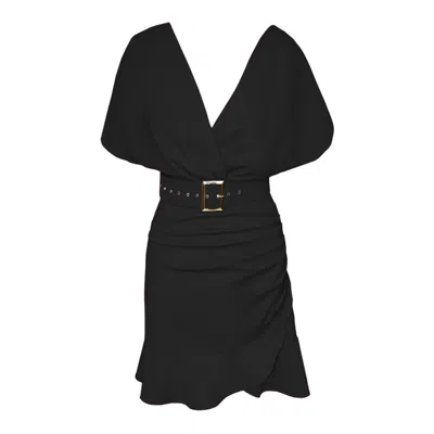 Alina Cernatescu Women's Esma Black Mini Ruffle Cocktail Lyocell Dress