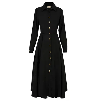 Alina Cernatescu Women's Grotto Black Sustainable Viscose Midi Dress With Pockets And Textile Belt