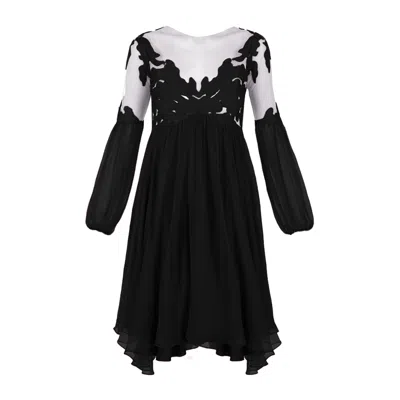 Alina Cernatescu Women's Hermia Black Natural Silk Chiffon Embroidered Mini Dress
