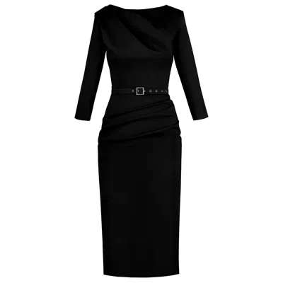 Alina Cernatescu Women's Ibis Black Midi Office Day Viscose Dress